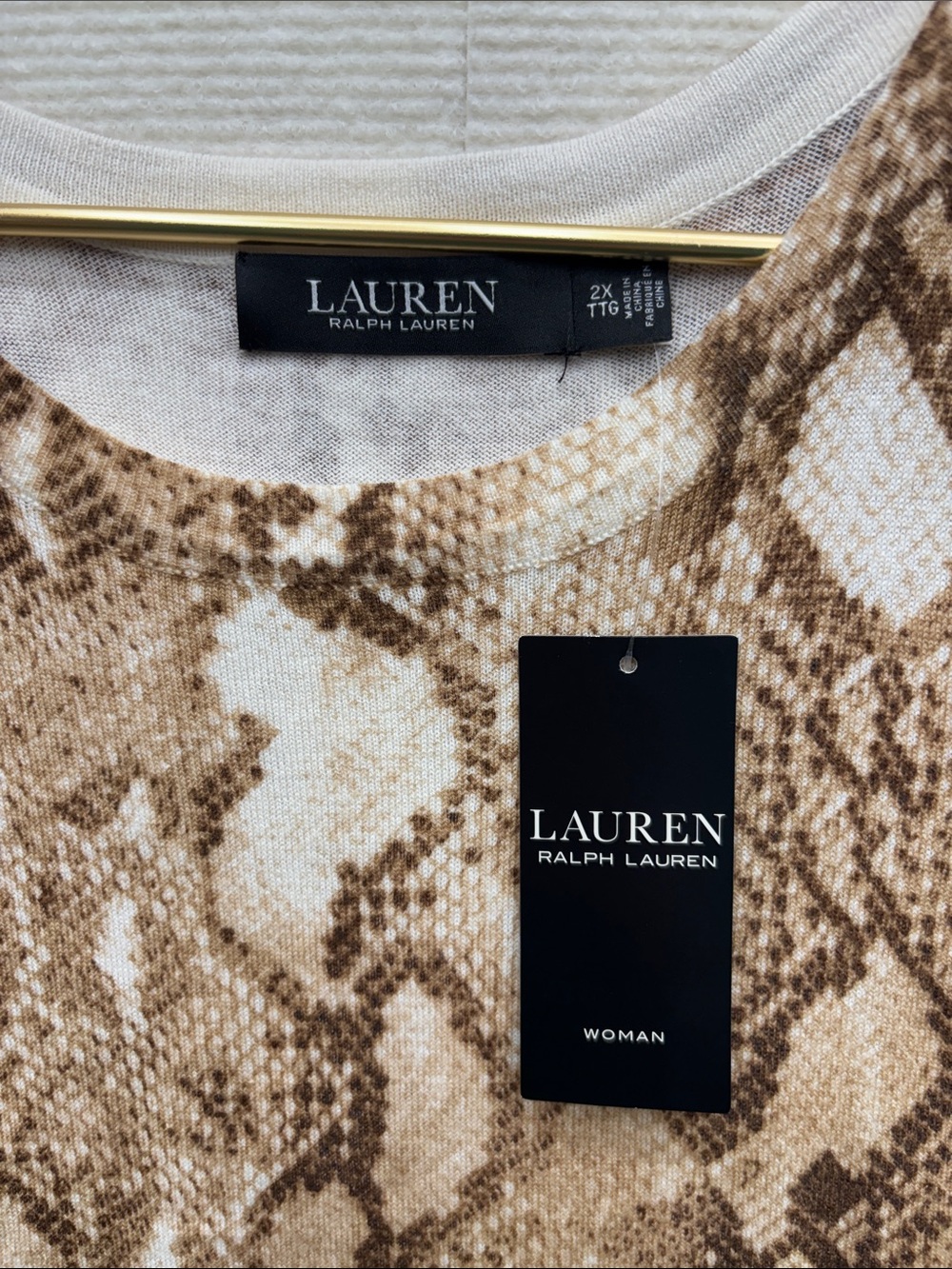 New Lauren Ralph Lauren Tan and Brown Snake-Print Sleeveless Tank 2X - Picture 2 of 6